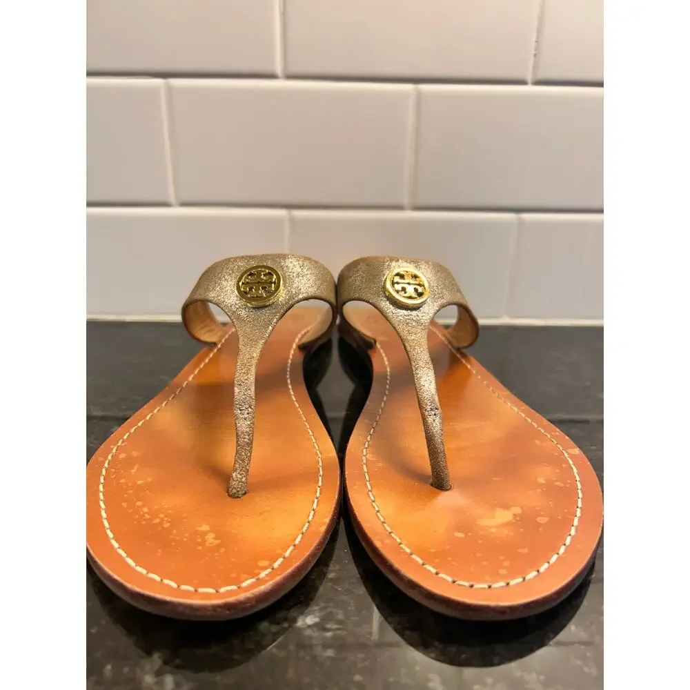 Tory Burch Women Cameron Metallic Flip Flops Thong Sandals Saharian Metallic 8.5